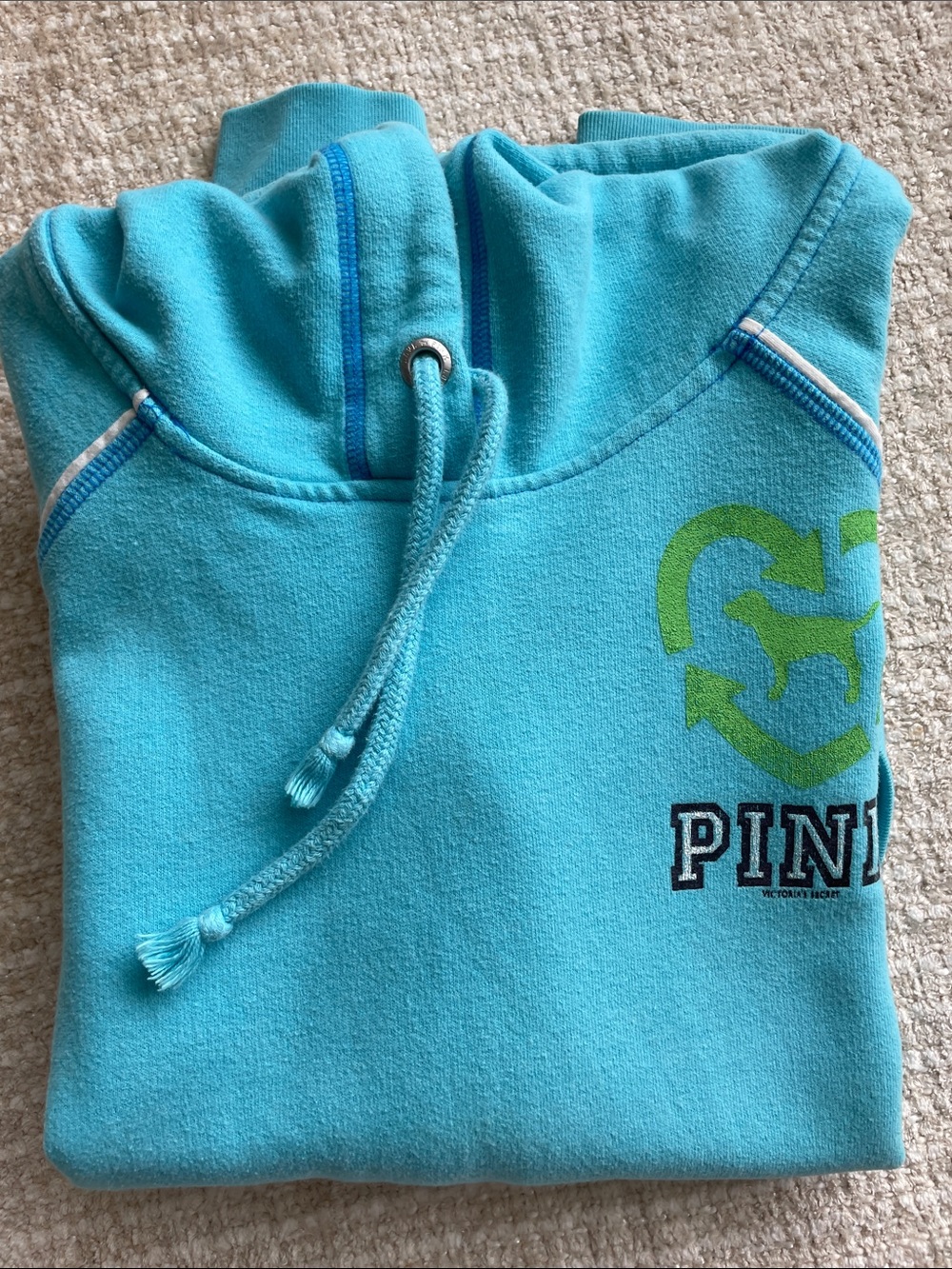 PINK Victoria's Secret Bright Aqua Hoodie with Lime Accent - Picture 2 of 8
